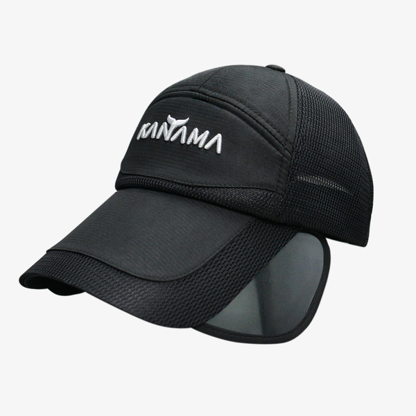Black Kanama fishing sun hat with UPF50+ pull-down visor for sun protection