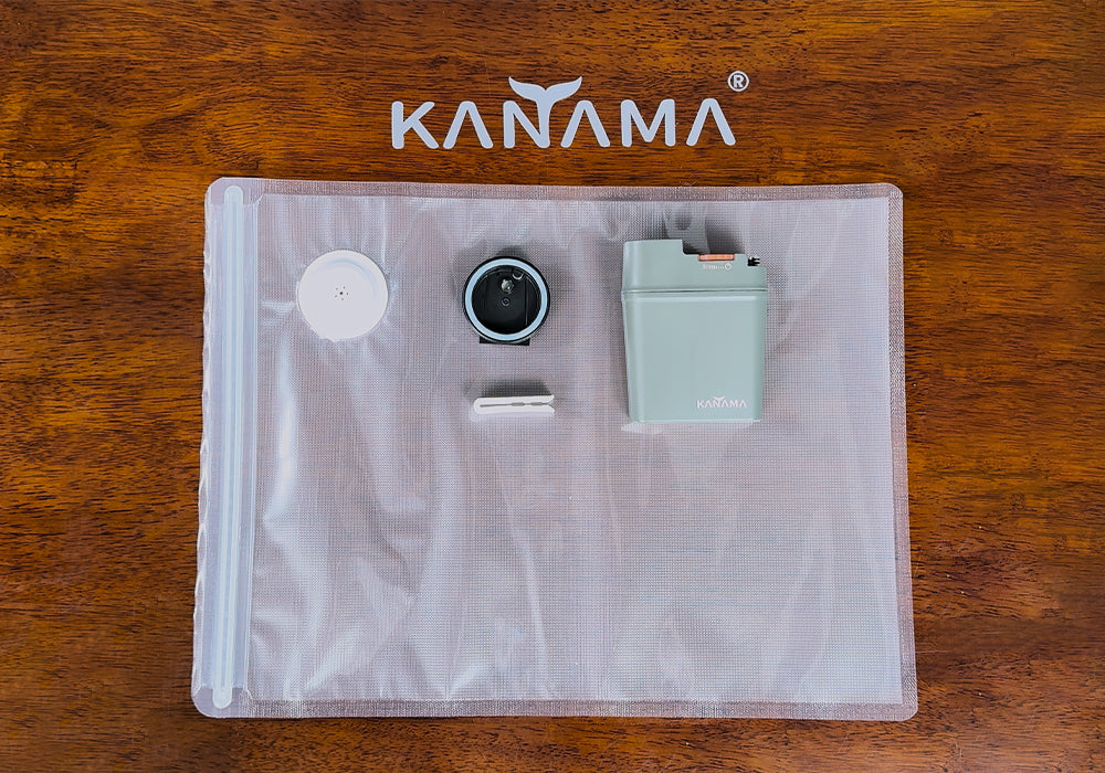 Kanama branded items on a wooden surface